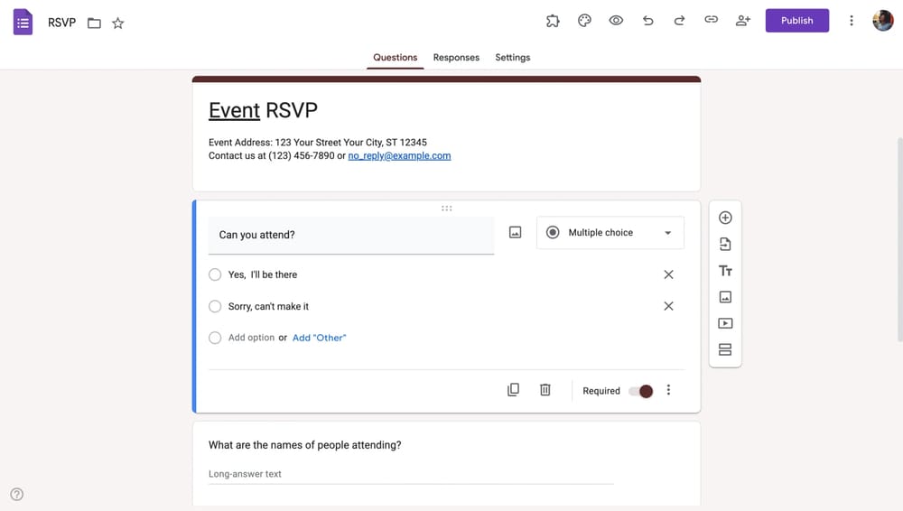 Workspace of Google Forms