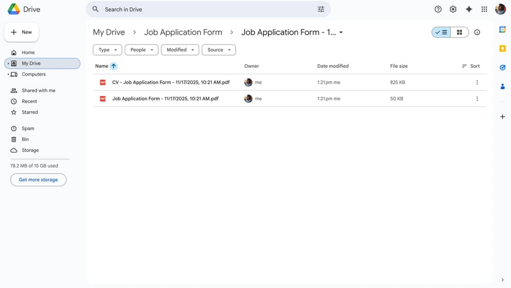 An image showing the “Drive” space where you will be able to find received files