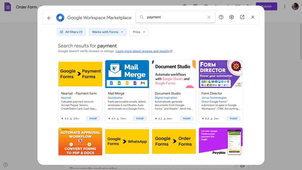 İlgili eklentileri bulmak için 'ödeme' yazın