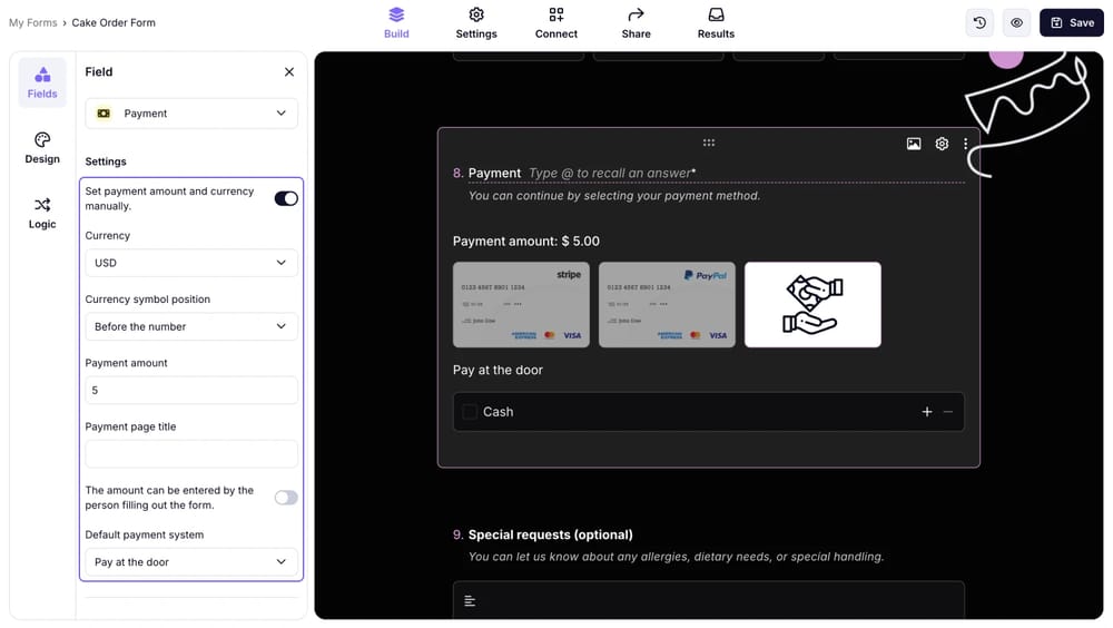 Ödeme alanı için fiyat ayarları