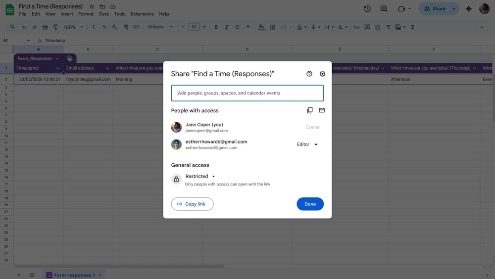Google Tablolarını ekibinizle paylaşma