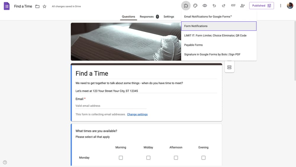 Form Bildirimleri eklentisini açma