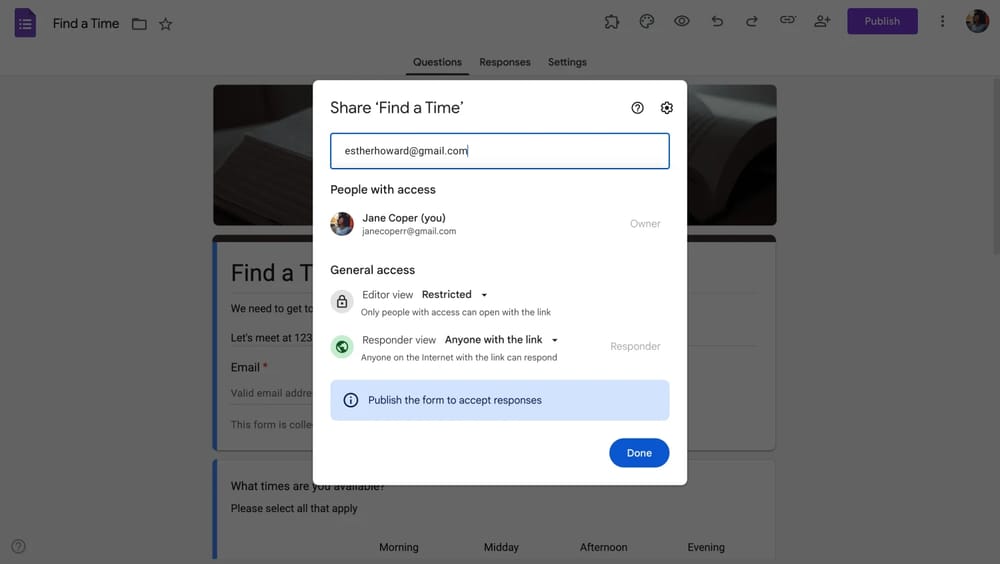 Google Forms’a işbirlikçi eklemek