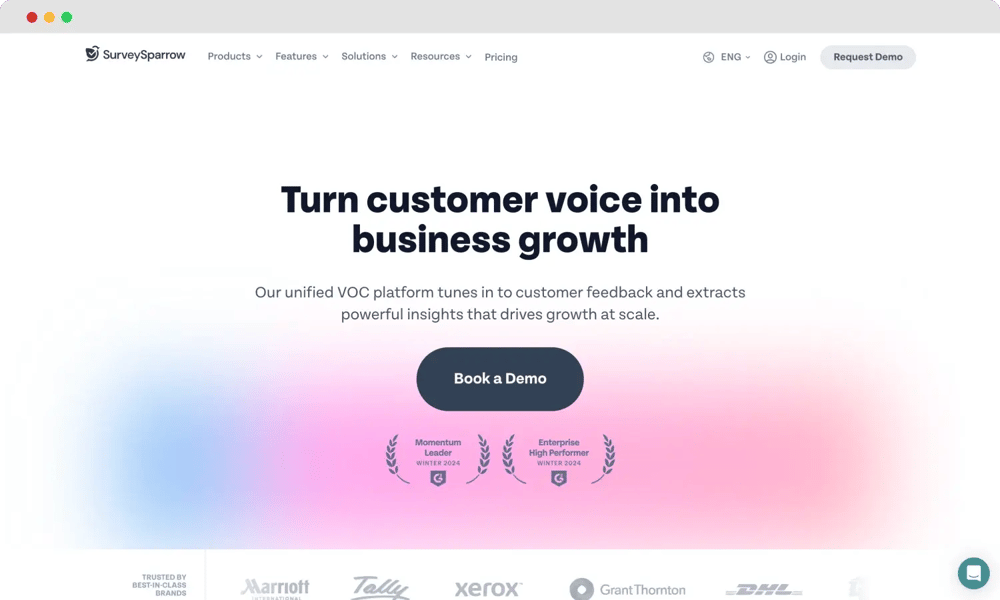 Die Homepage von SurveySparrow