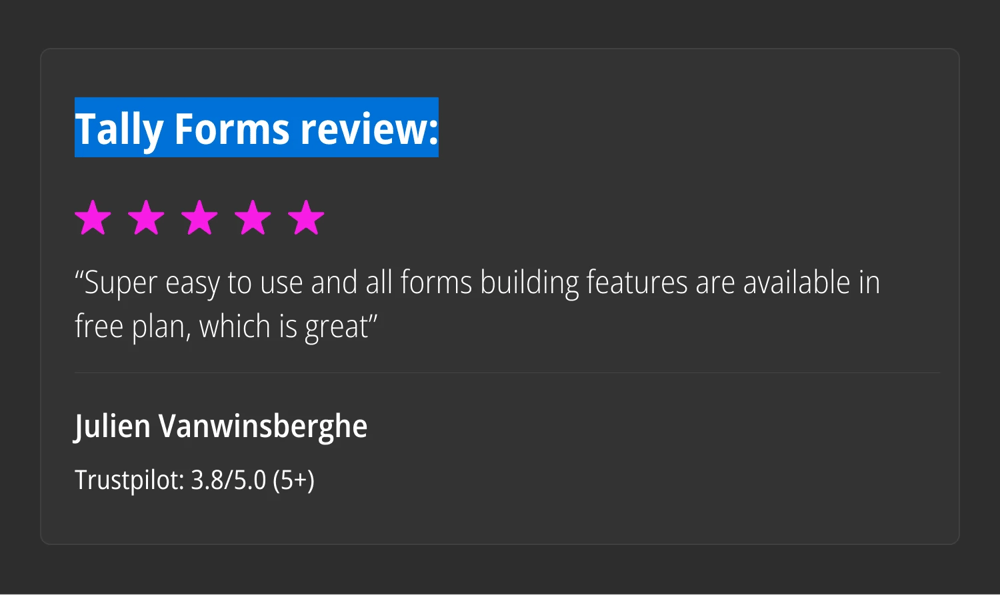 Tally Forms Bewertung