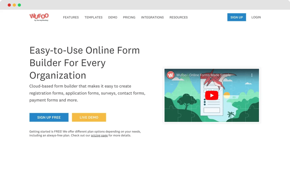 Die Homepage von Wufoo