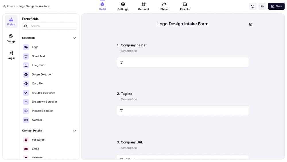 forms.app'in sürükle ve bırak arayüzü