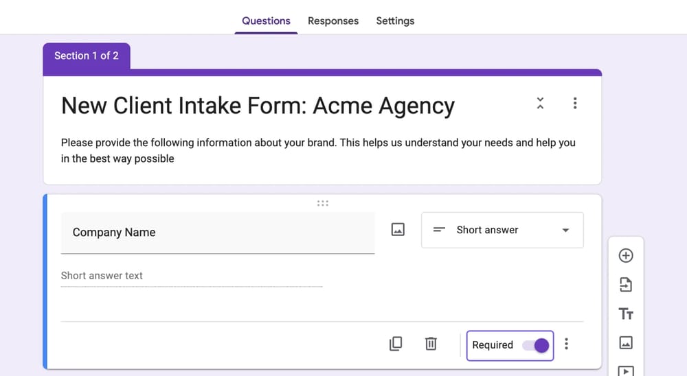 Önemli giriş soruları için "Gerekli" anahtarını açma