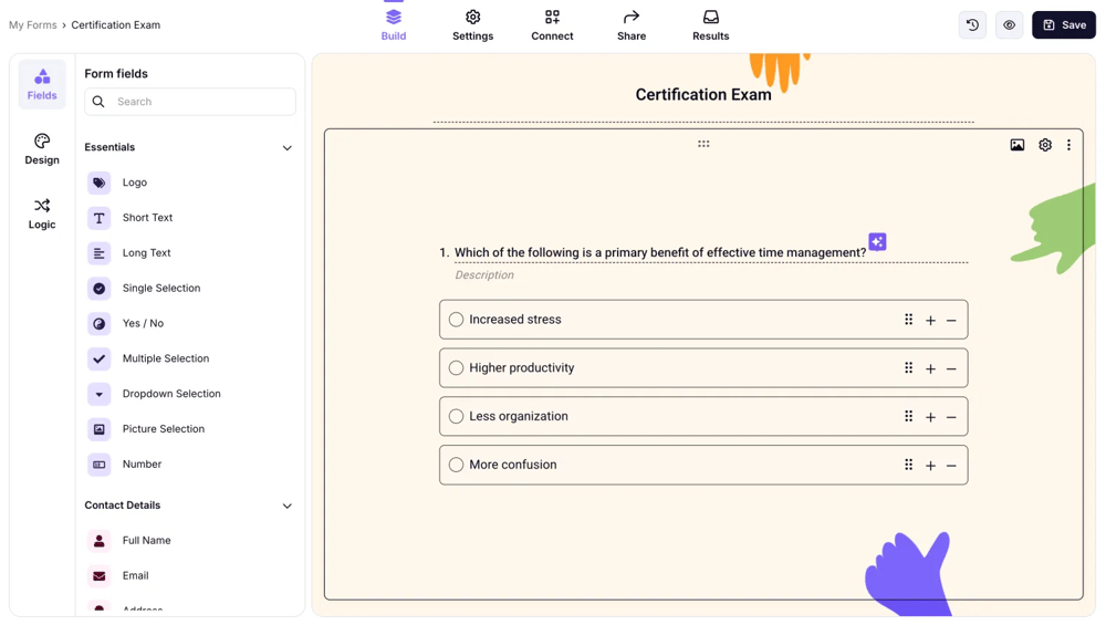 Interface glisser-déposer de forms.app