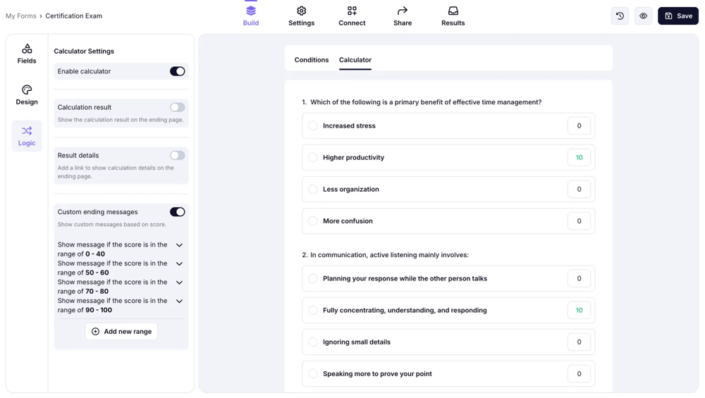 La fonction calculatrice de forms.app