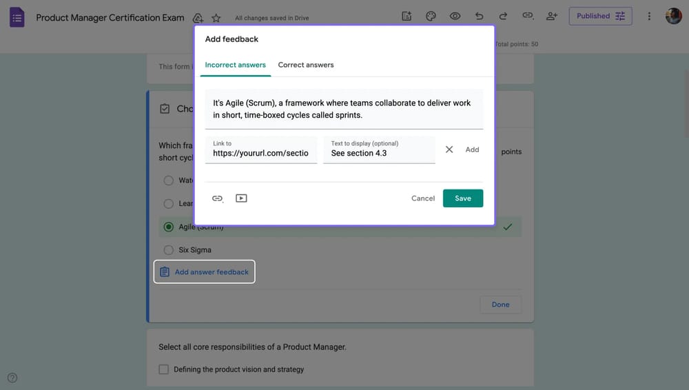 Ajout de commentaires de réponse à une question Google Forms