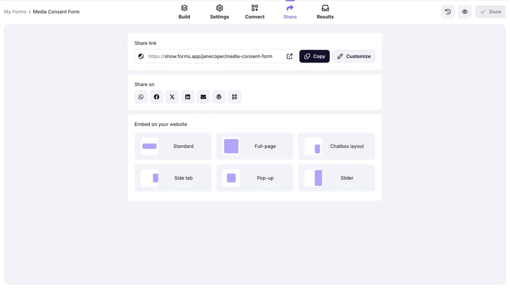 Share your consent form