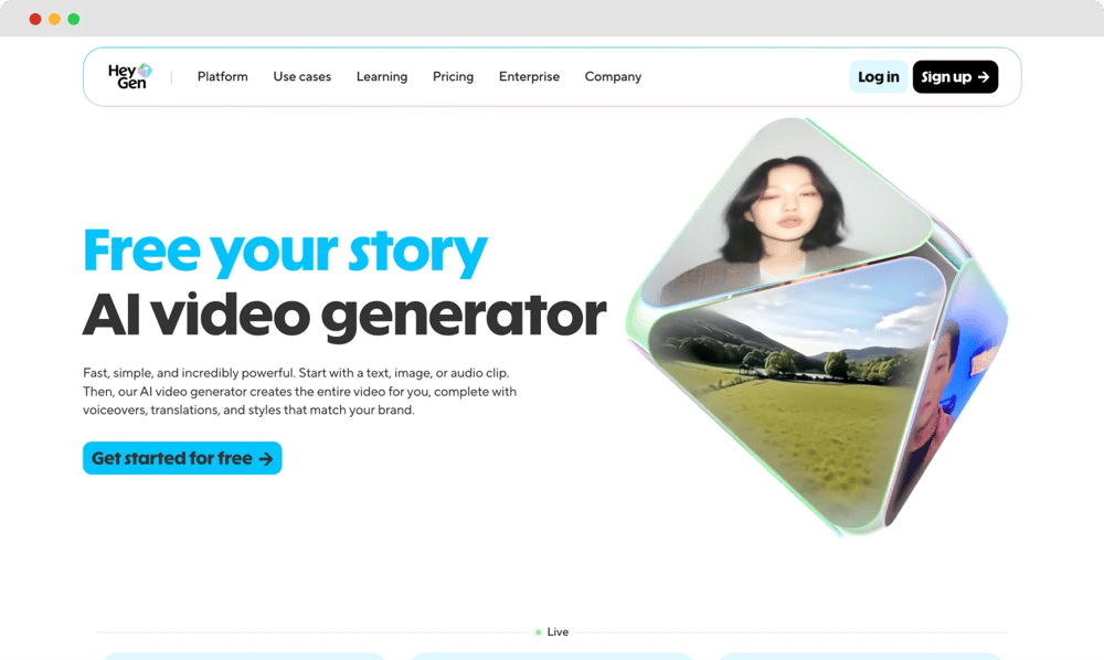 The homepage of HeyGen