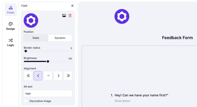 An image showing your logo customization options on the left menu