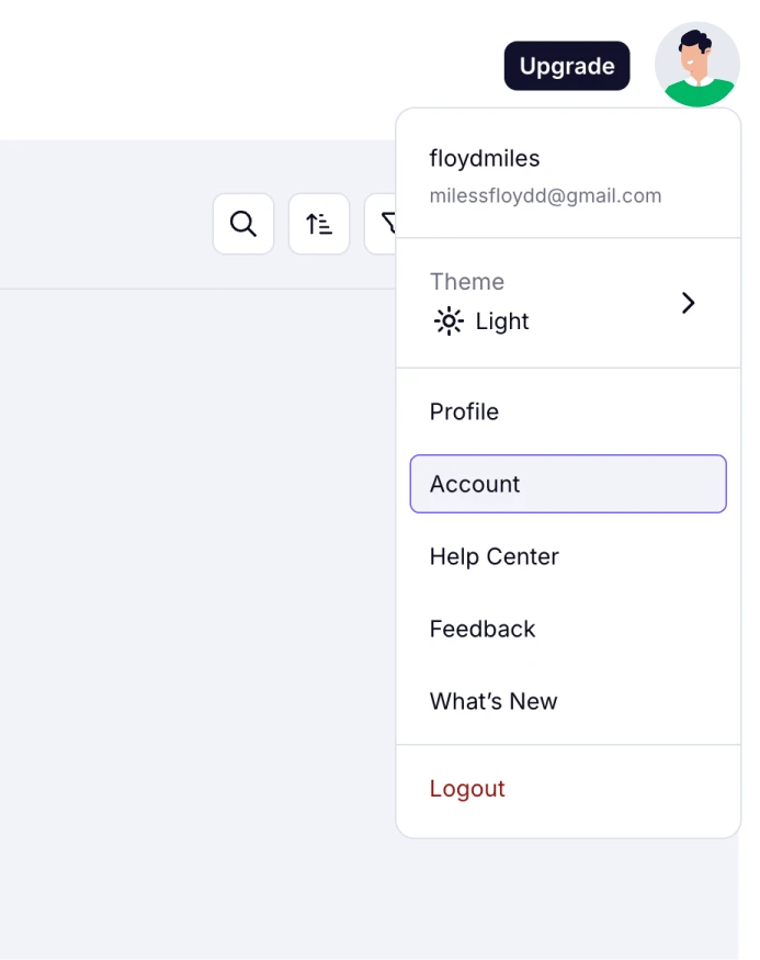 An image showing the “Account” option from the opened menu