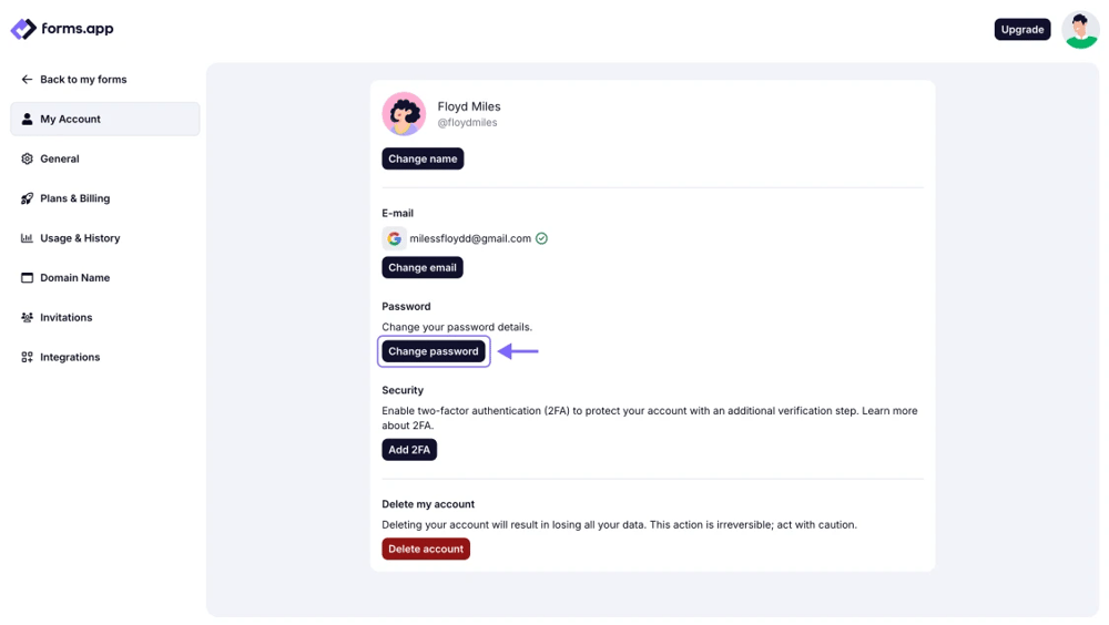 An image showing the “Change Password” button