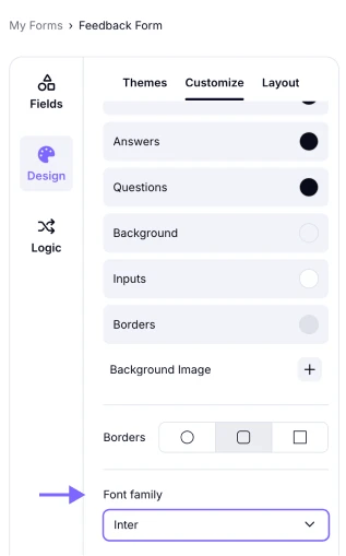 An image highlighting the Font family area and how you can select any font option and check the results instantly