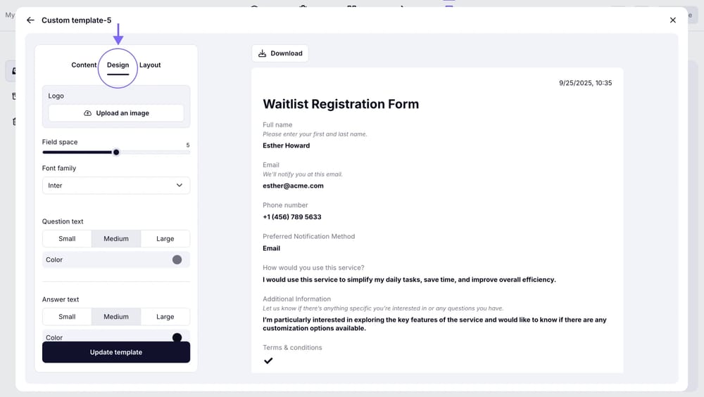 n image showing the customization options you have once you access the “Design” tab