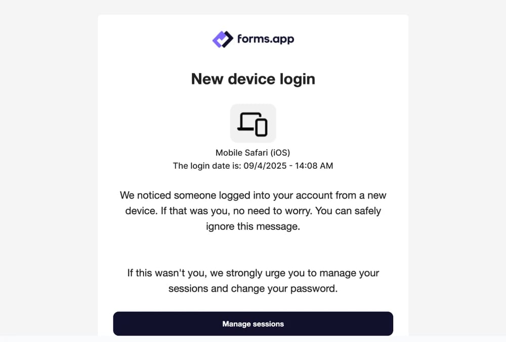 An image showing the email users receive when they logged in using a new device