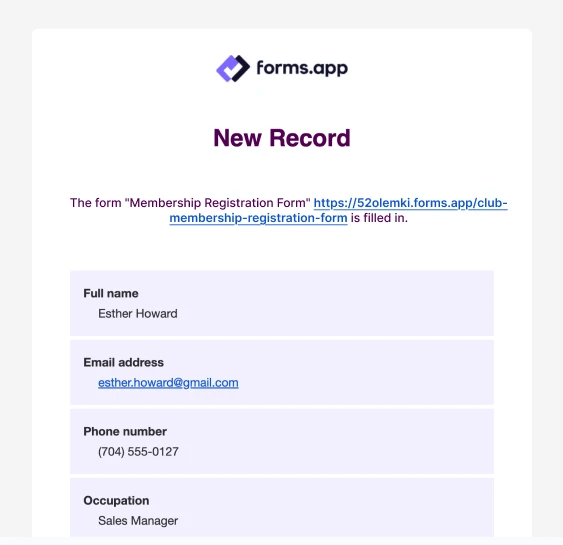 An image showing a customized email notification message