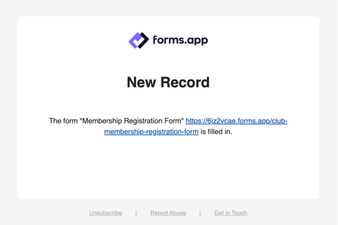 An image showing an example notification mail that you will receive after form submission