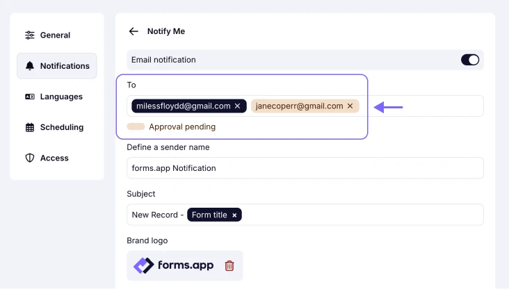 An image showing the addition of a new email address to the “To” section