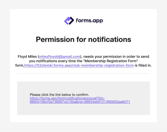 An image showing the confirmation email that will be sent to the person whose email address you added