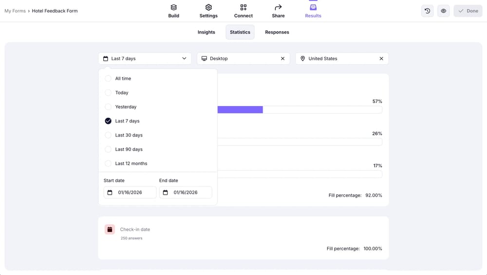 An image showing how filters work in the statistics page