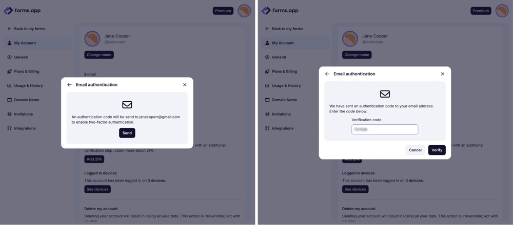 An image showing the pop-up appearing with the QR code that you need to scan within your app and enter the code afterward