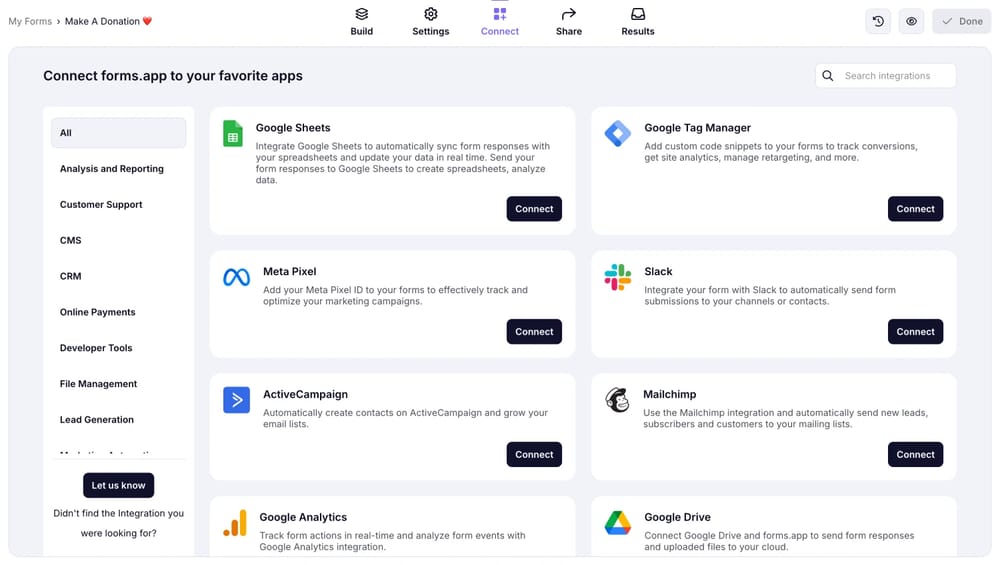 Connect other apps to your donation form