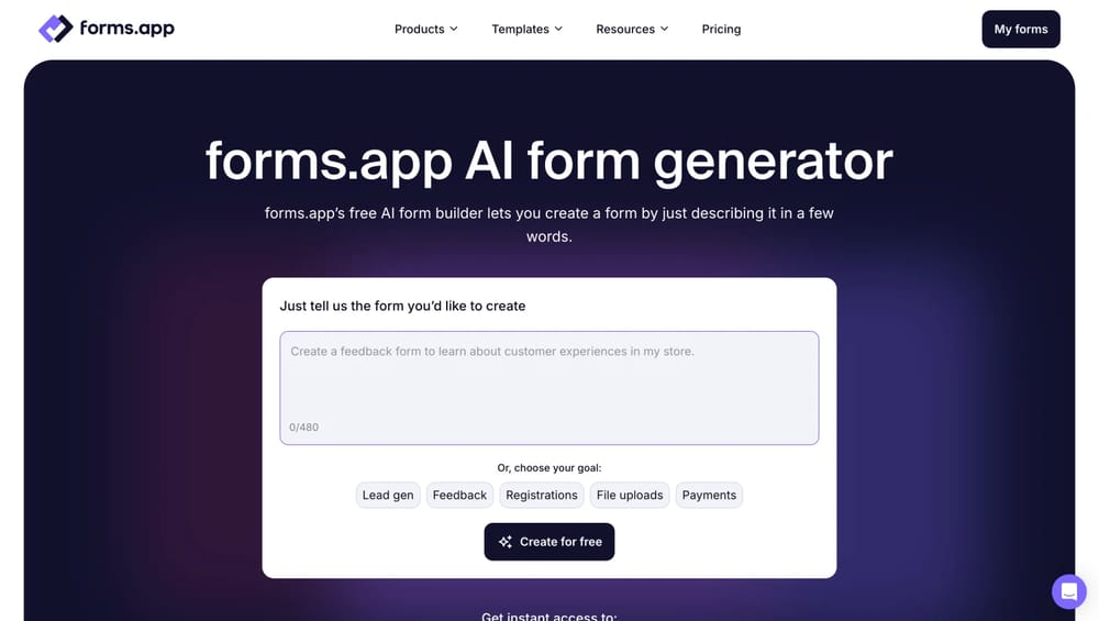 Use the free AI form builder tool