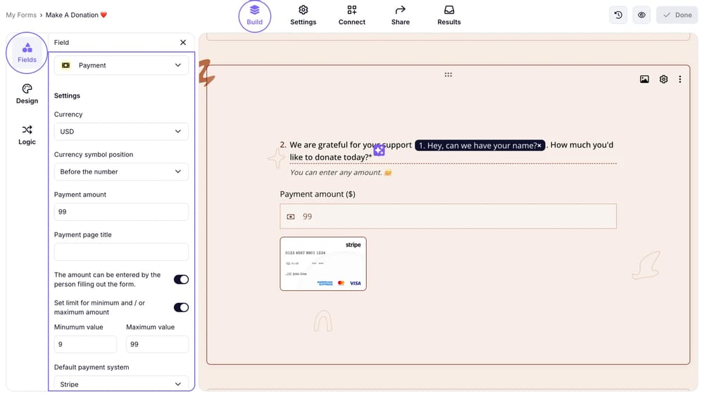 Customize the payment settings