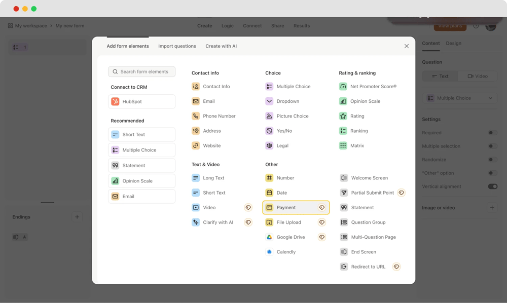Adicione o campo de pagamento