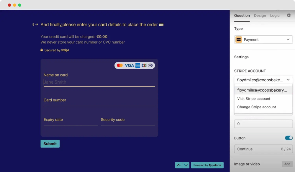 Escolha sua conta Stripe