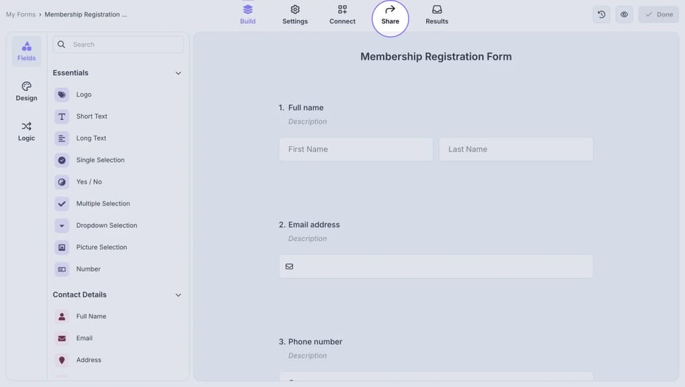 An image showing how to access the “Share” tab once opening your form