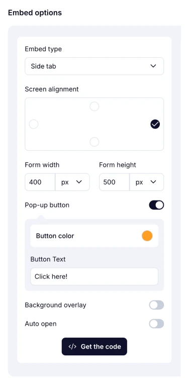 An image showing the page that appears where you can edit the text and colors of your future feedback button