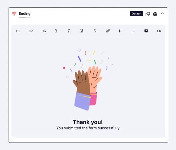 An image showing an example of the customized Ending page