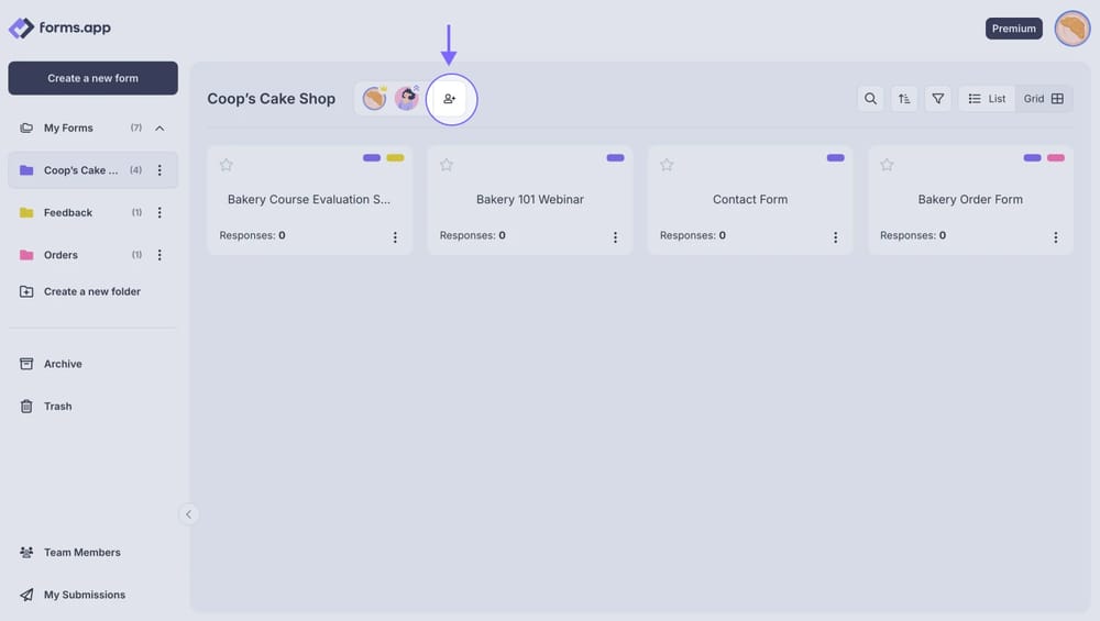 An image showing the “Add member” button, which is located next to your folder title