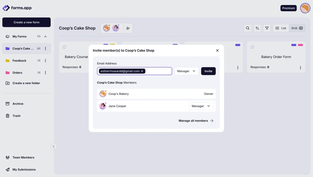 An image showing the area where you need to enter the email address of your future team member