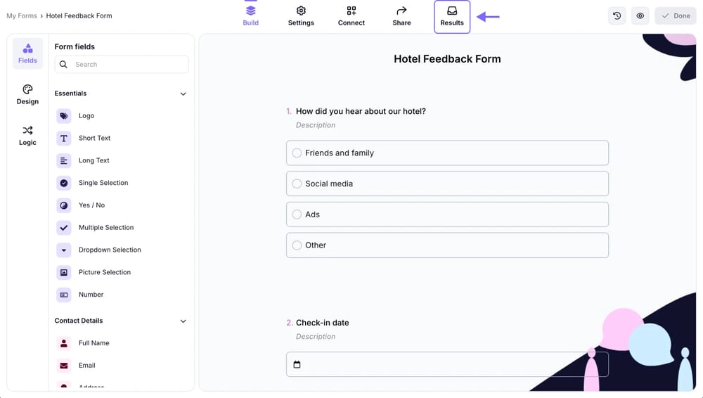 An image showing how you can access the “Results” tab once you open the form needed