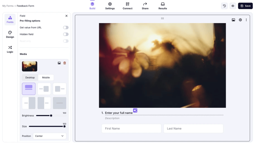 An image showing how the “Standard” layout looks within your form field