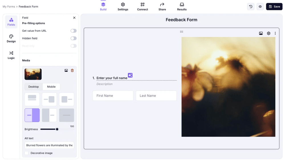 An image showing an example of the layout that offers you to put your media on the right side of the field