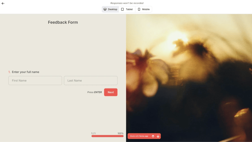 An image showing how you can check your field layout by opening your form in the “Preview” mode