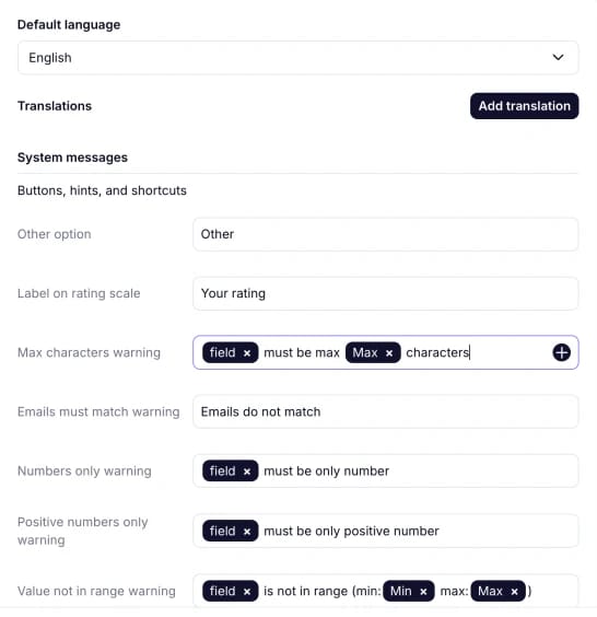 An image showing changing text content of the buttons and warning messages of your form