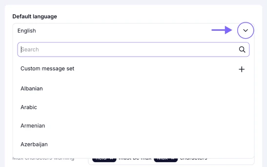 An image showing the dropdown menu with the languages