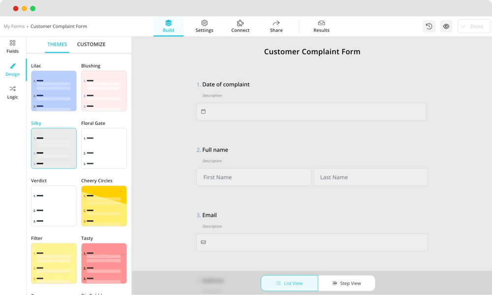 Altere o design do seu formulário