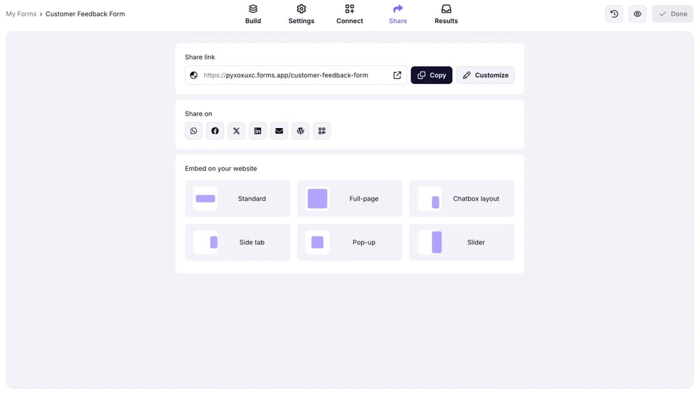 Share your customer feedback form