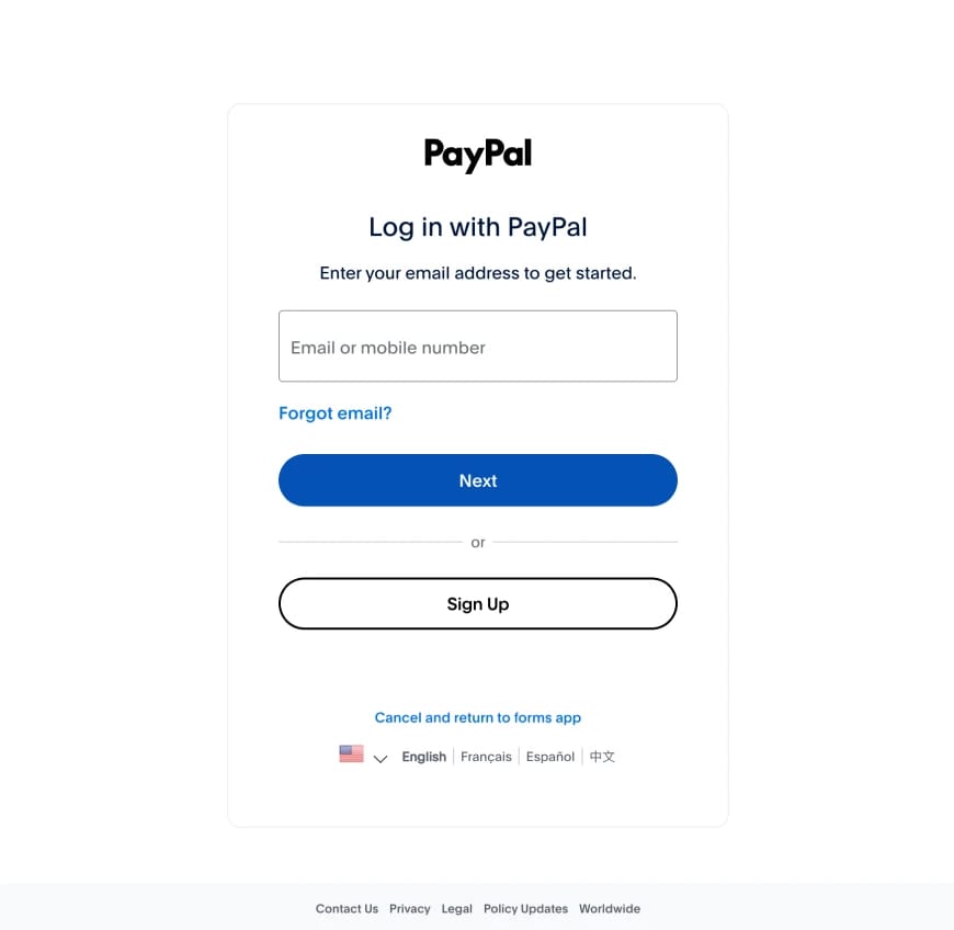 An image showing the pop-up appearing where you need to log in to your PayPal account