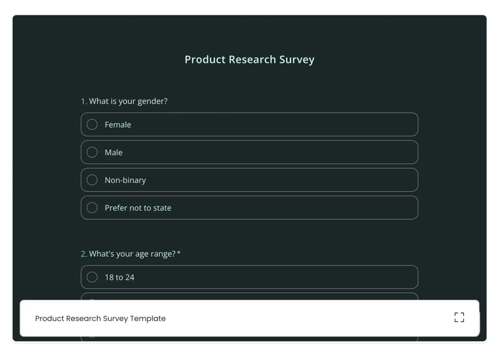 Ürün araştırma anketi şablonu