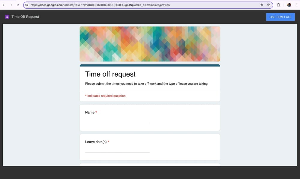 Ändern der Formular-URL in eine Vorlagen-URL